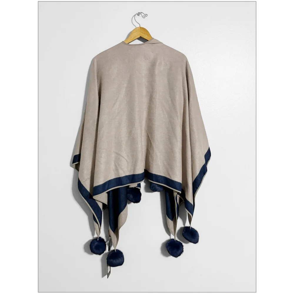 Jayley New!! Cashmere & Silk Reversible Pom Pom Wrap
